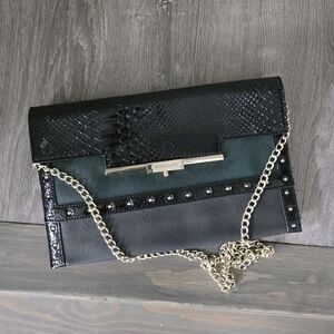 Roccobarocco Black and Gray Clutch with Gold Chain